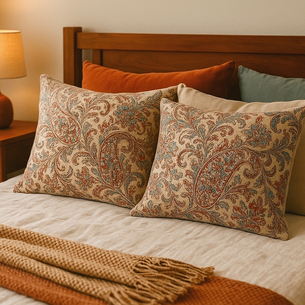 Nicole Miller Boho Paisley Pillow Shams – Set of 2, Beige Backing, Standard Size
